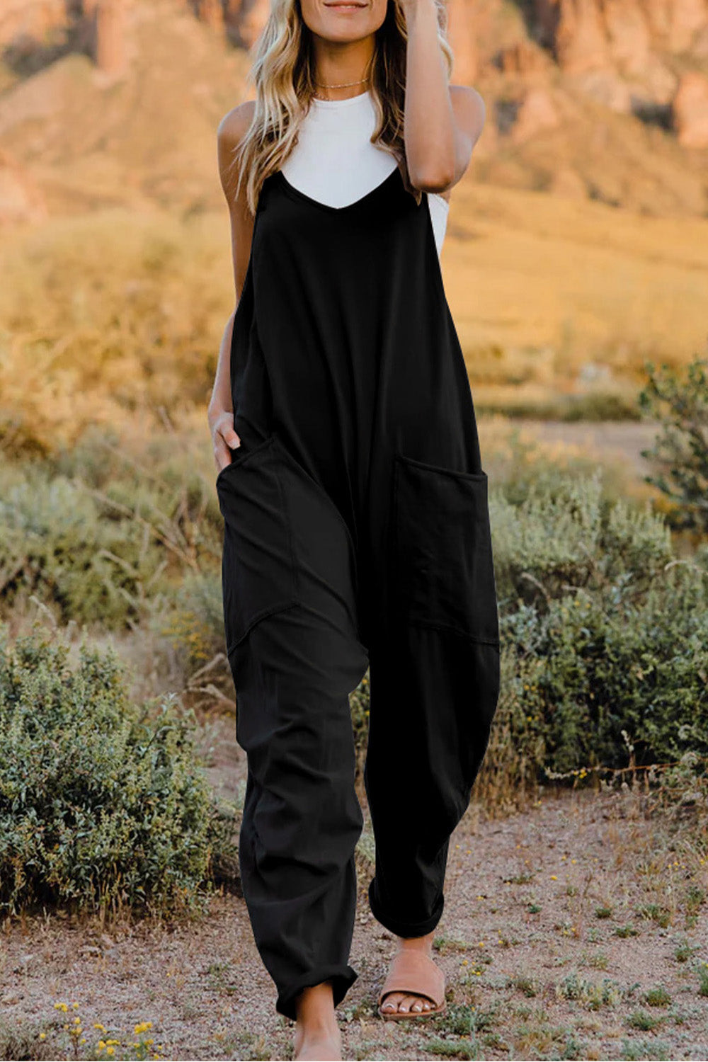 Double Take  V-Neck Sleeveless Jumpsuit with Pocket - AllIn Computer