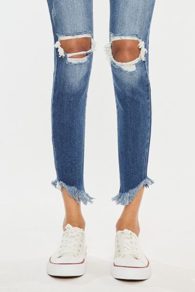 Kancan High Waist Distressed Raw Hem Ankle Skinny Jeans - AllIn Computer