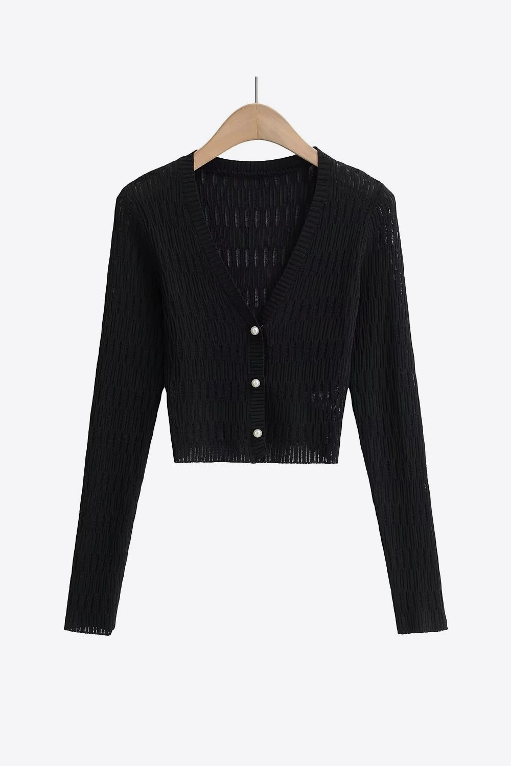 Button Down Long Sleeve Cropped Cardigan - AllIn Computer