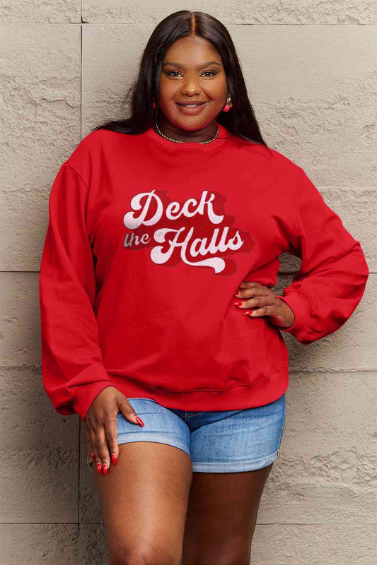 Simply Love Full Size DECK THE HALLS Graphic Sweatshirt - AllIn Computer