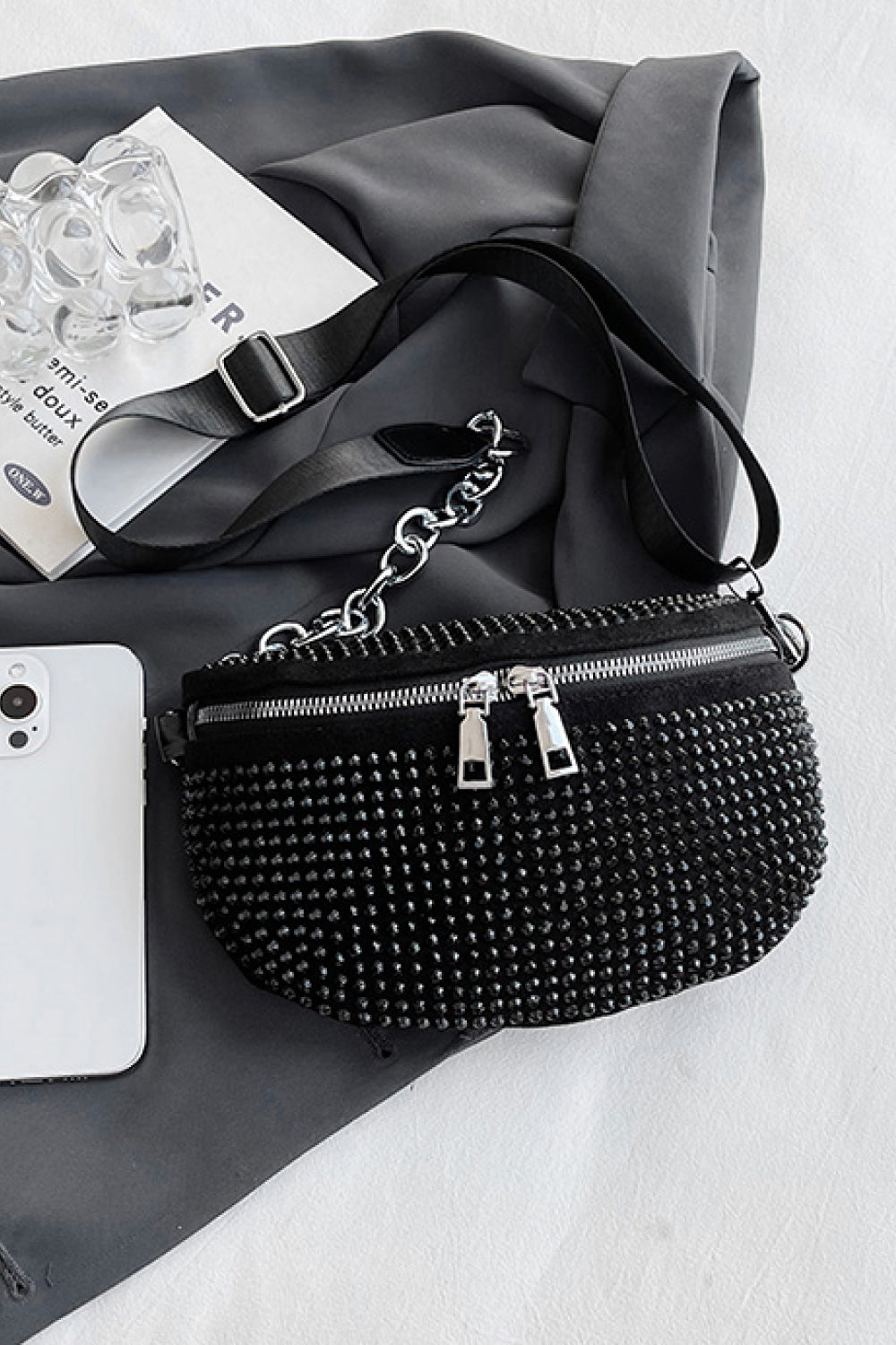 Rhinestone PU Leather Sling Bag - AllIn Computer