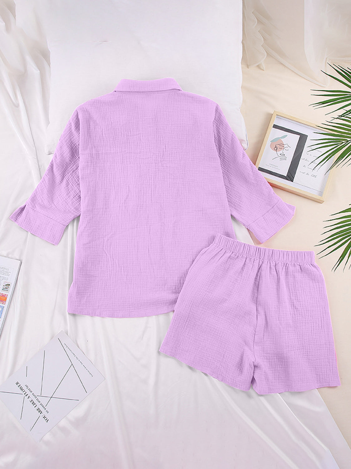 Texture Button Up Shirt and Shorts Set - AllIn Computer