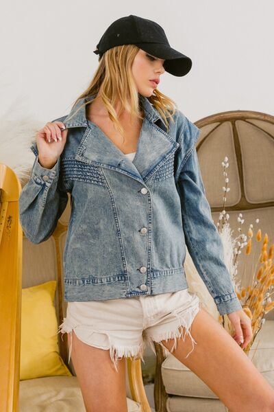 BiBi Button Up Long Sleeve Denim Jacket - AllIn Computer