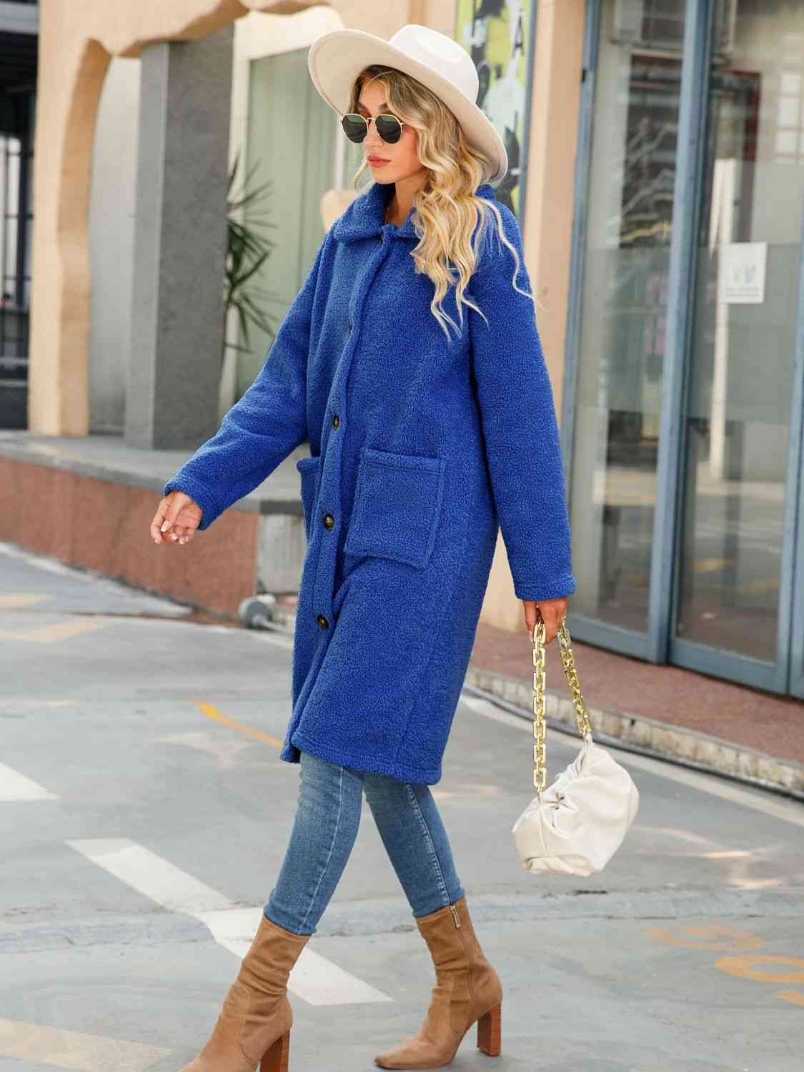 Collared Neck Button Down Coat - AllIn Computer