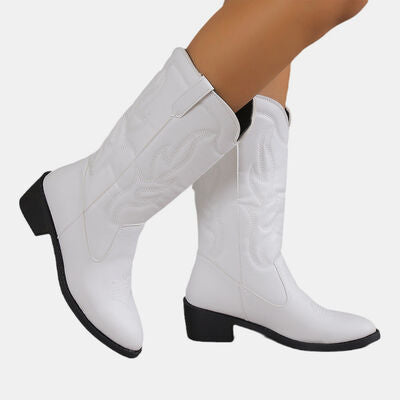 PU Leather Point Toe Block Heel Boots - AllIn Computer