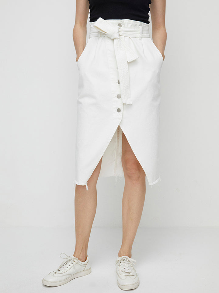 Full Size Tie Waist Buttoned Denim Skirt - AllIn Computer