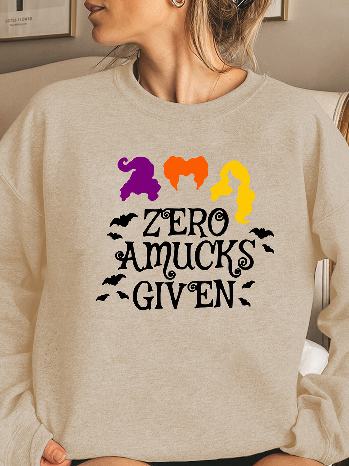 Full Size Round Neck Long Sleeve ZERO AMUCKS GIVEN Graphic Sweatshirt - AllIn Computer