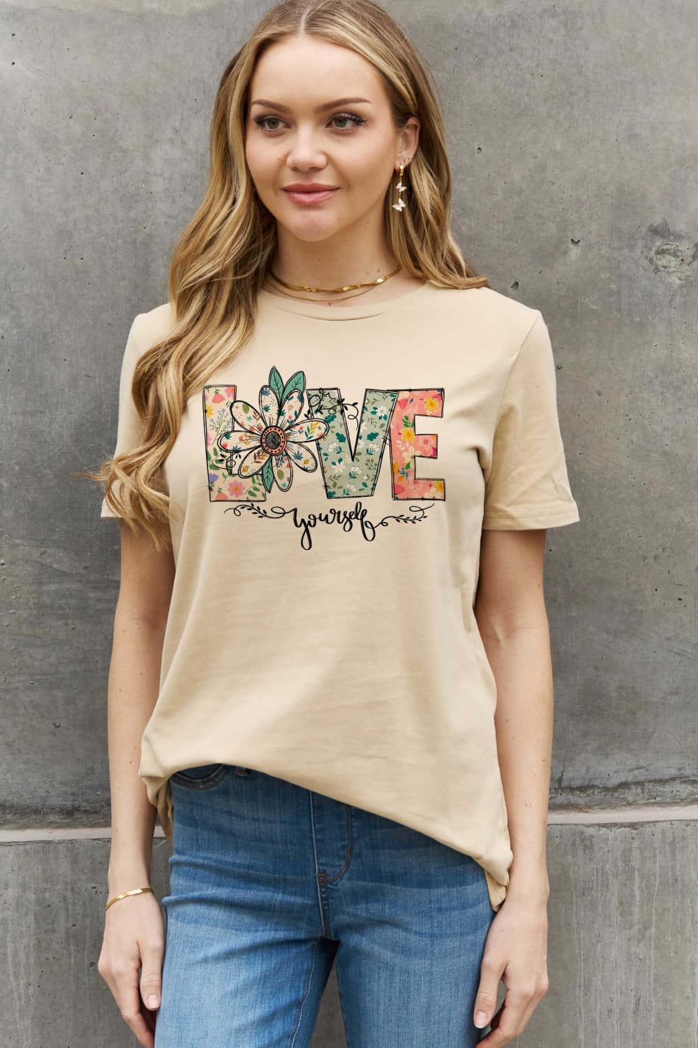 Simply Love Full Size LOVE YOURSELF Graphic Cotton Tee - AllIn Computer