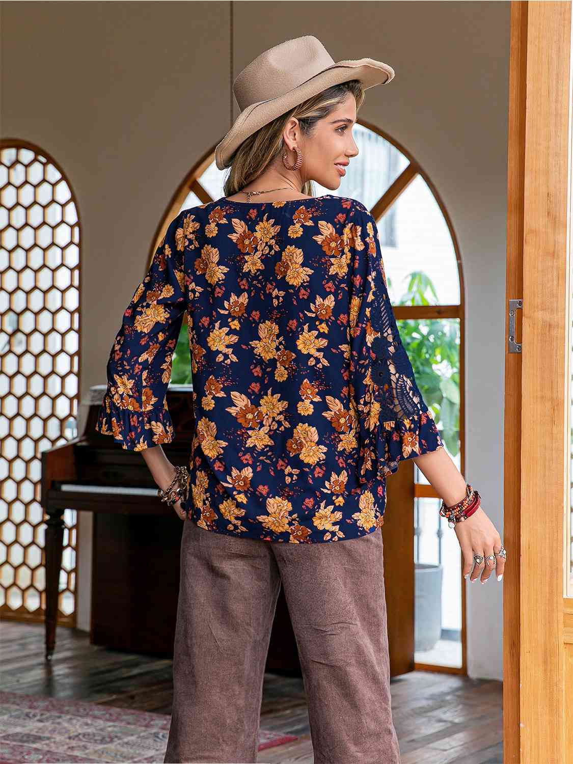 Floral V-Neck Crochet Blouse - AllIn Computer