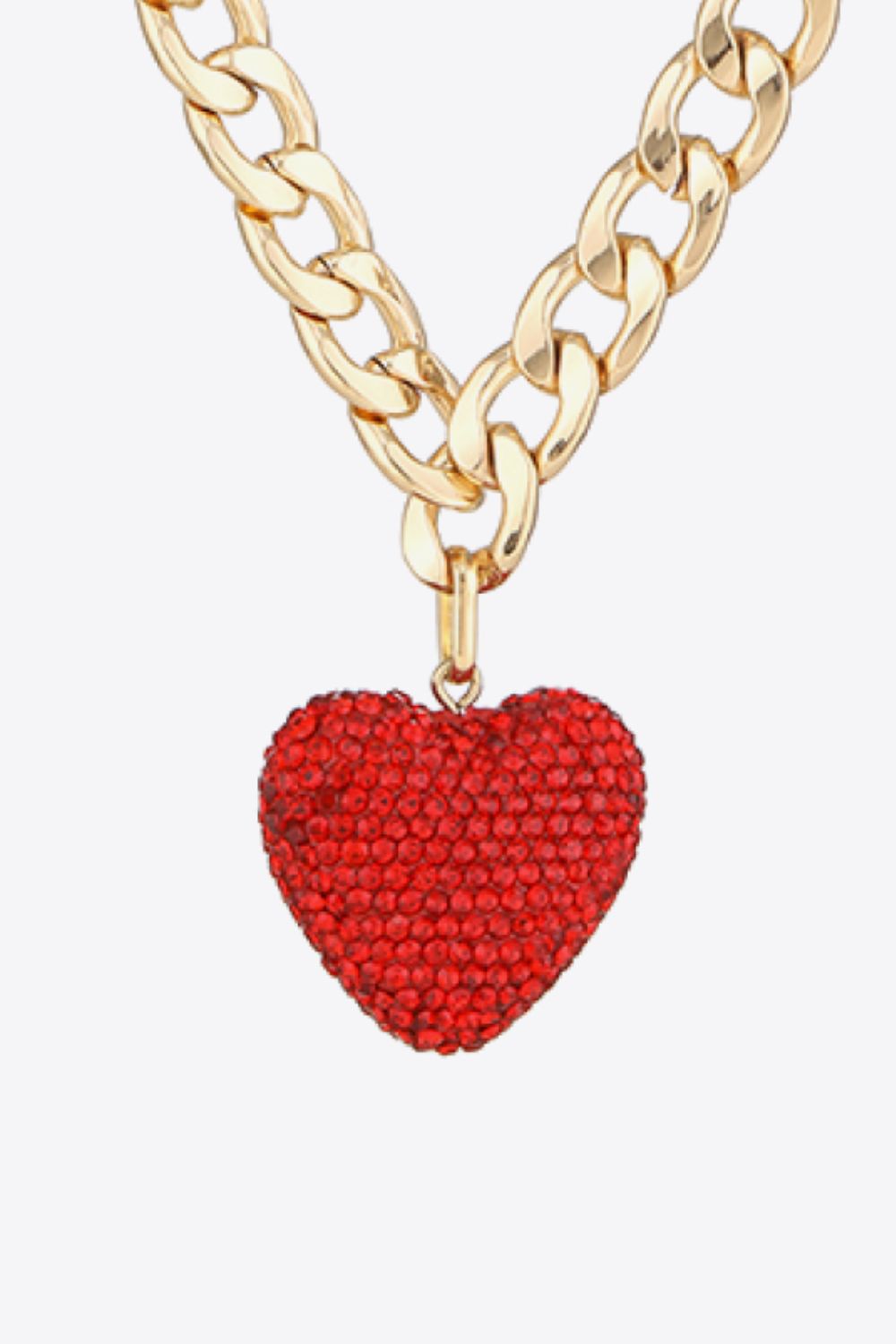 Rhinestone Heart Pendant Curb Chain Necklace - AllIn Computer