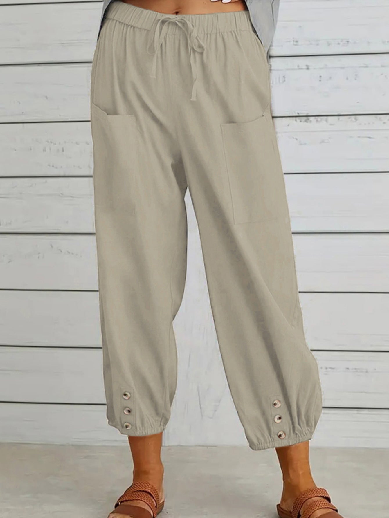 Decorative Button Cropped Pants - AllIn Computer