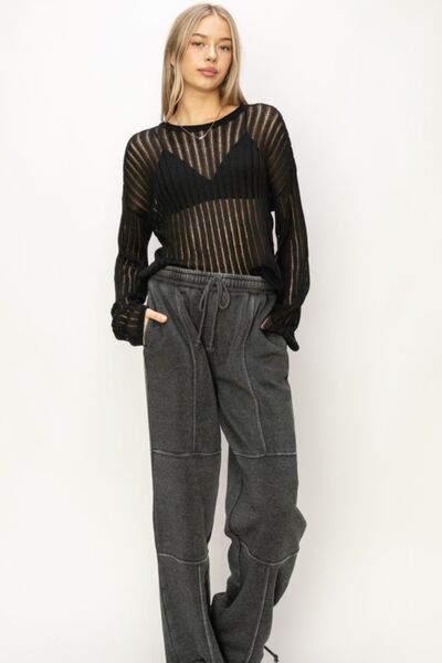 HYFVE Openwork Ribbed Long Sleeve Knit Top - AllIn Computer
