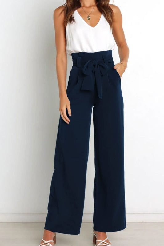 Tie Front Paperbag Wide Leg Pants - AllIn Computer