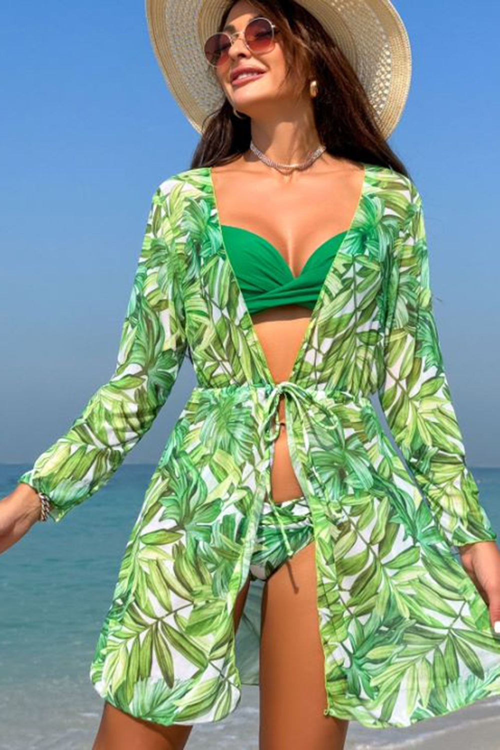 Ruched Top, Brief and Tied Cover Up Swim Set - AllIn Computer