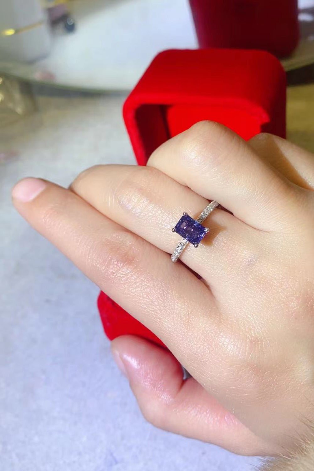 1 Carat Moissanite 925 Sterling Silver Rectangle Ring in Blue - AllIn Computer