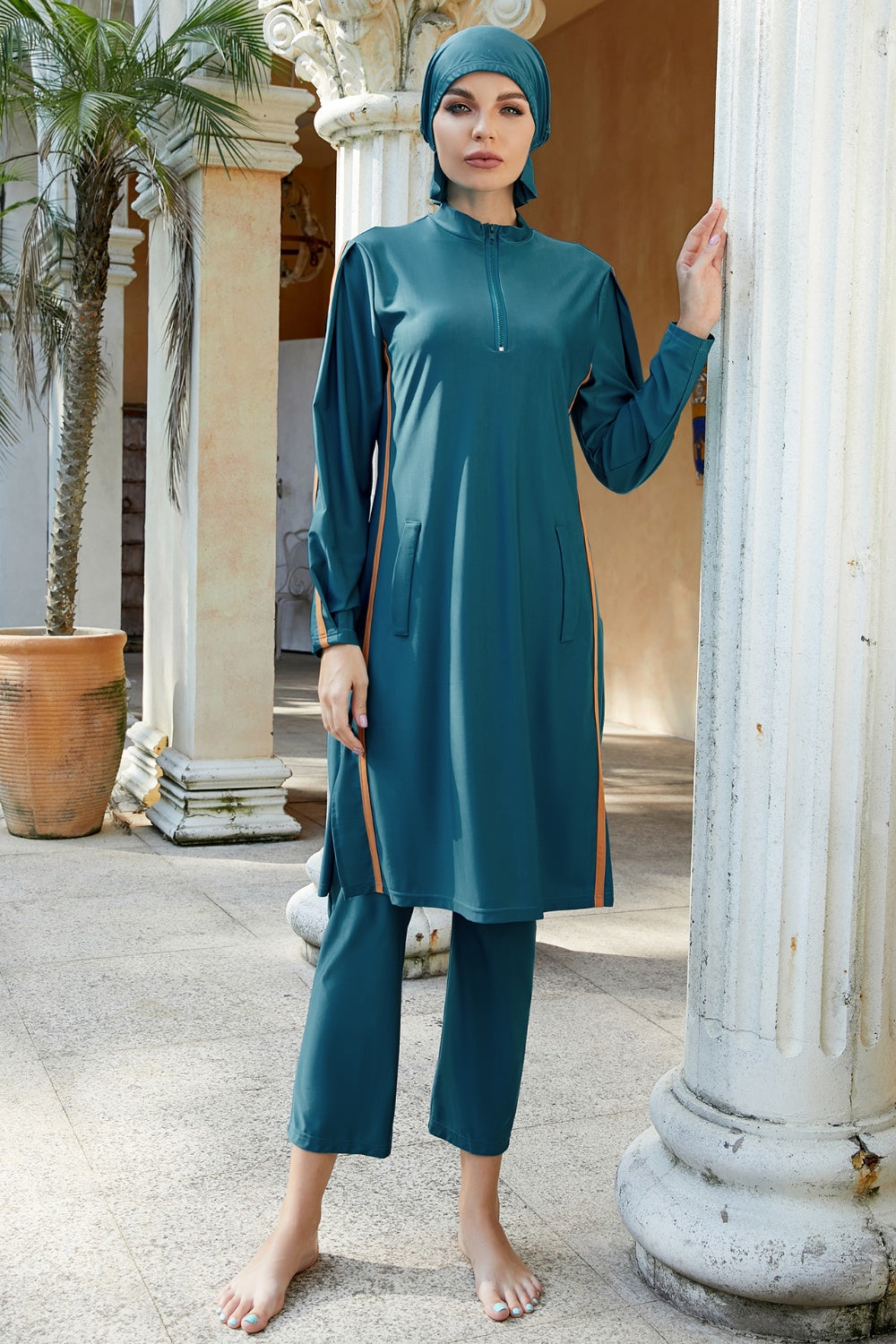 Cap, Quarter Zip Top and Pants Swim Set - AllIn Computer
