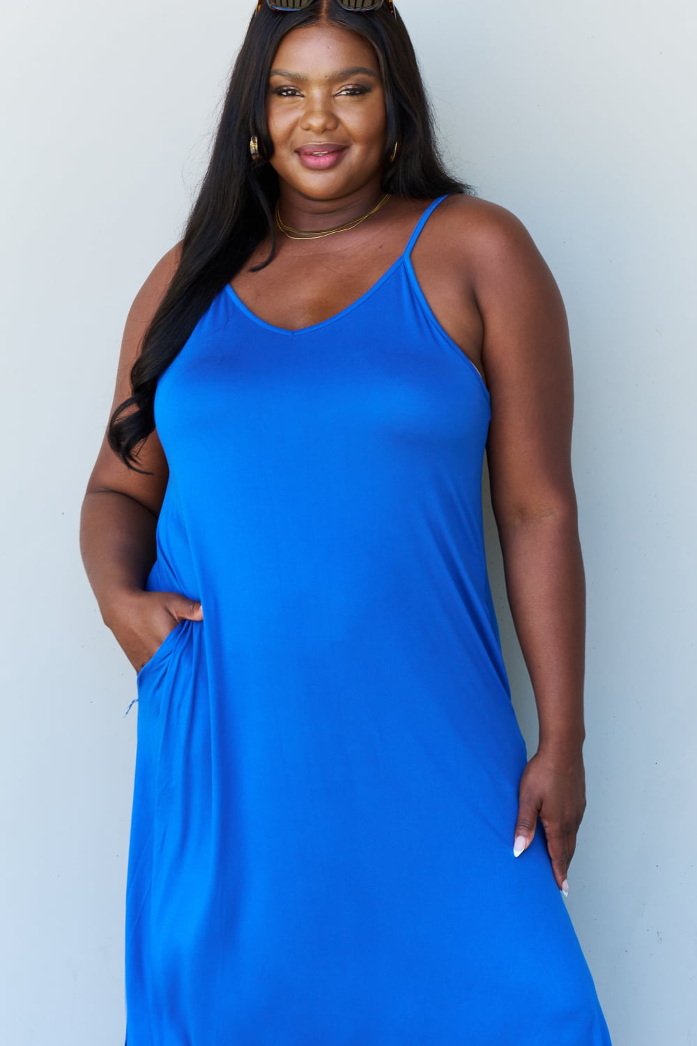 Ninexis Good Energy Full Size Cami Side Slit Maxi Dress in Royal Blue - AllIn Computer