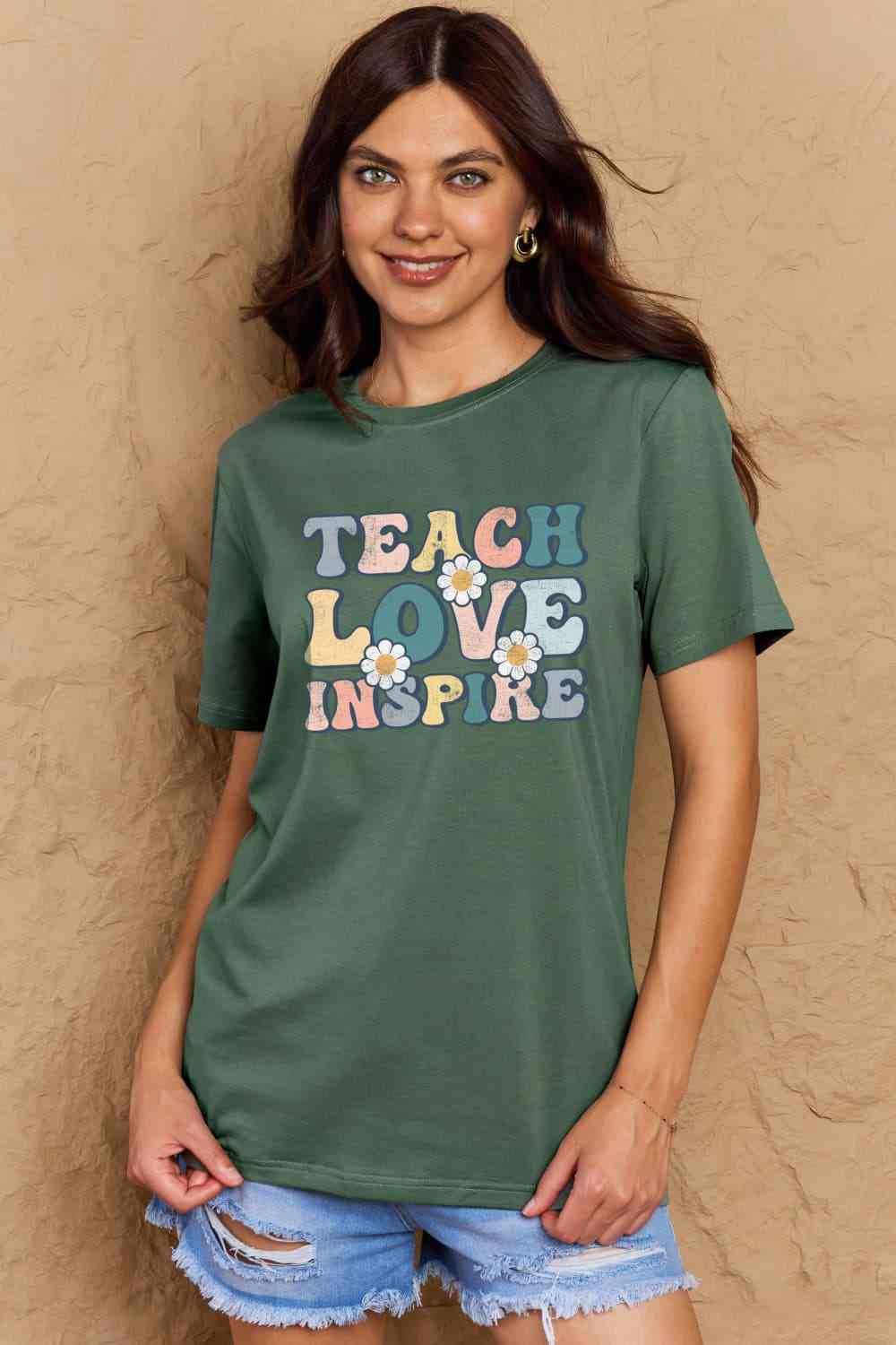 Simply Love Full Size TEACH LOVE INSPIRE Graphic Cotton T-Shirt - AllIn Computer