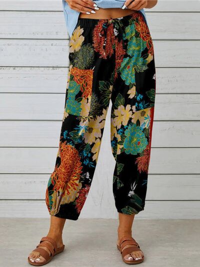 Printed Tied Cropped Pants - AllIn Computer