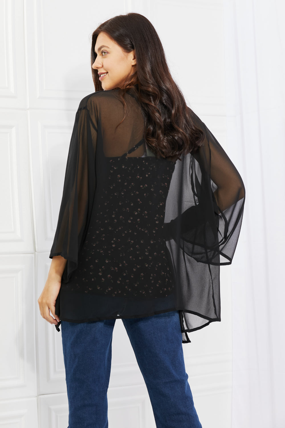 Melody Just Breathe Full Size Chiffon Kimono in Black - AllIn Computer