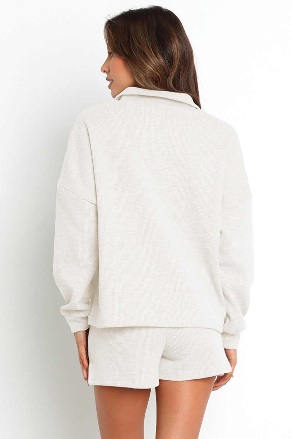 Collared Neck Zip-Up Top and Slit Shorts Set - AllIn Computer