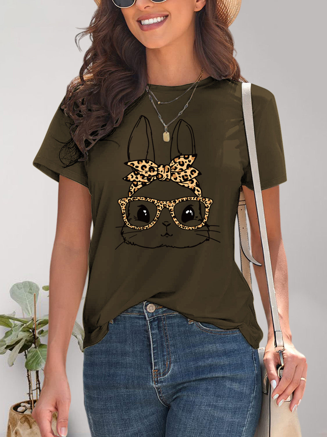 Rabbit Graphic Round Neck Short Sleeve T-Shirt - AllIn Computer