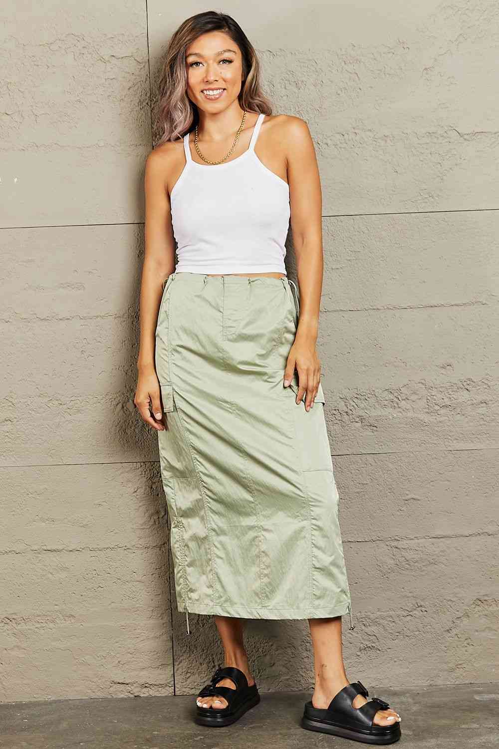 HYFVE Just In Time High Waisted Cargo Midi Skirt - AllIn Computer