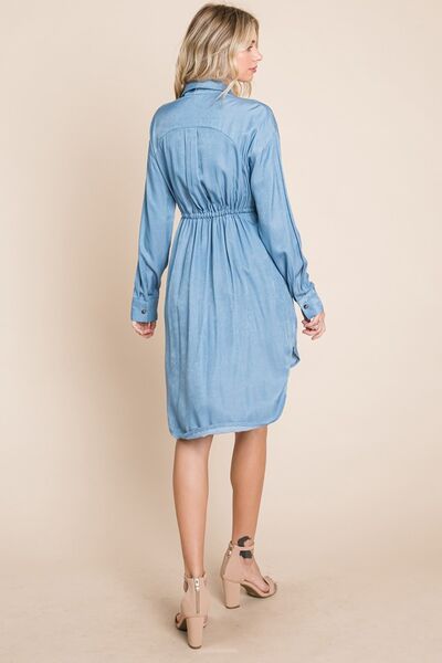 Faith Apparel Button Up Drawstring Shirt Dress - AllIn Computer