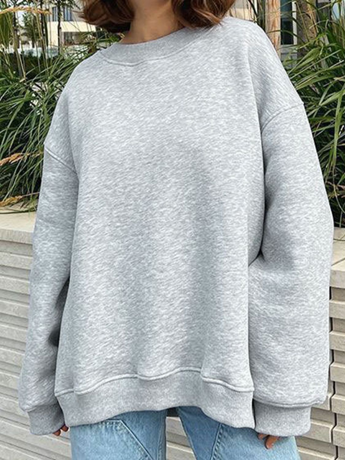 Oversize Round Neck Dropped Shoulder Sweatshirt - AllIn Computer