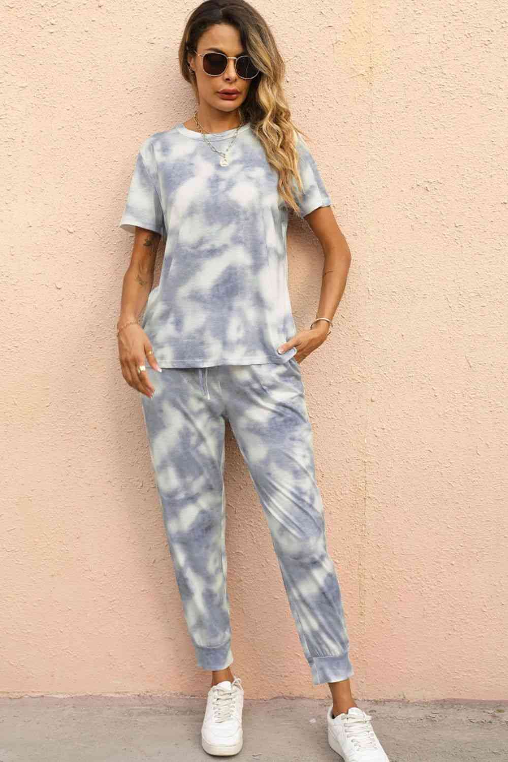 Tie-Dye Round Neck Short Sleeve Top and Pants Set | CLOTHING,SHOES & ACCESSORIES | outfit sets, Romantichut, Ship From Overseas | Trendsi