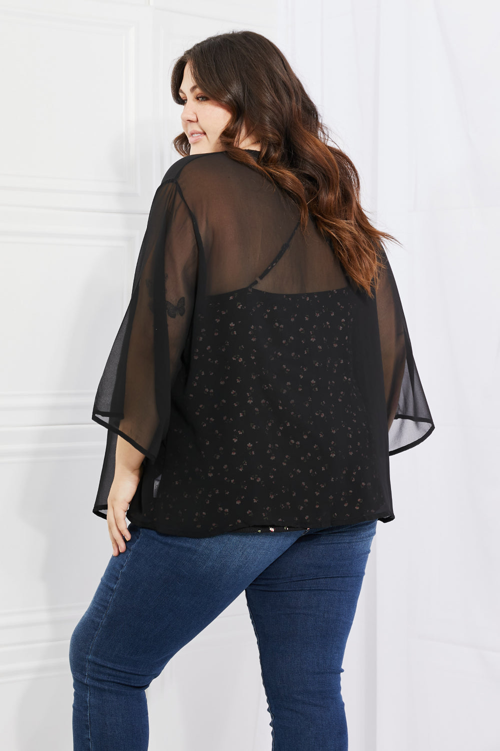 Melody Just Breathe Full Size Chiffon Kimono in Black - AllIn Computer