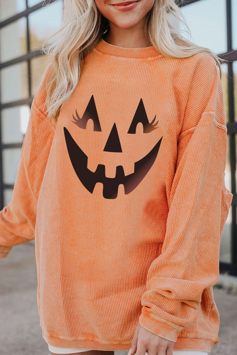 Round Neck Dropped Shoulder Jack-O'-Lantern Graphic Sweatshirt - AllIn Computer