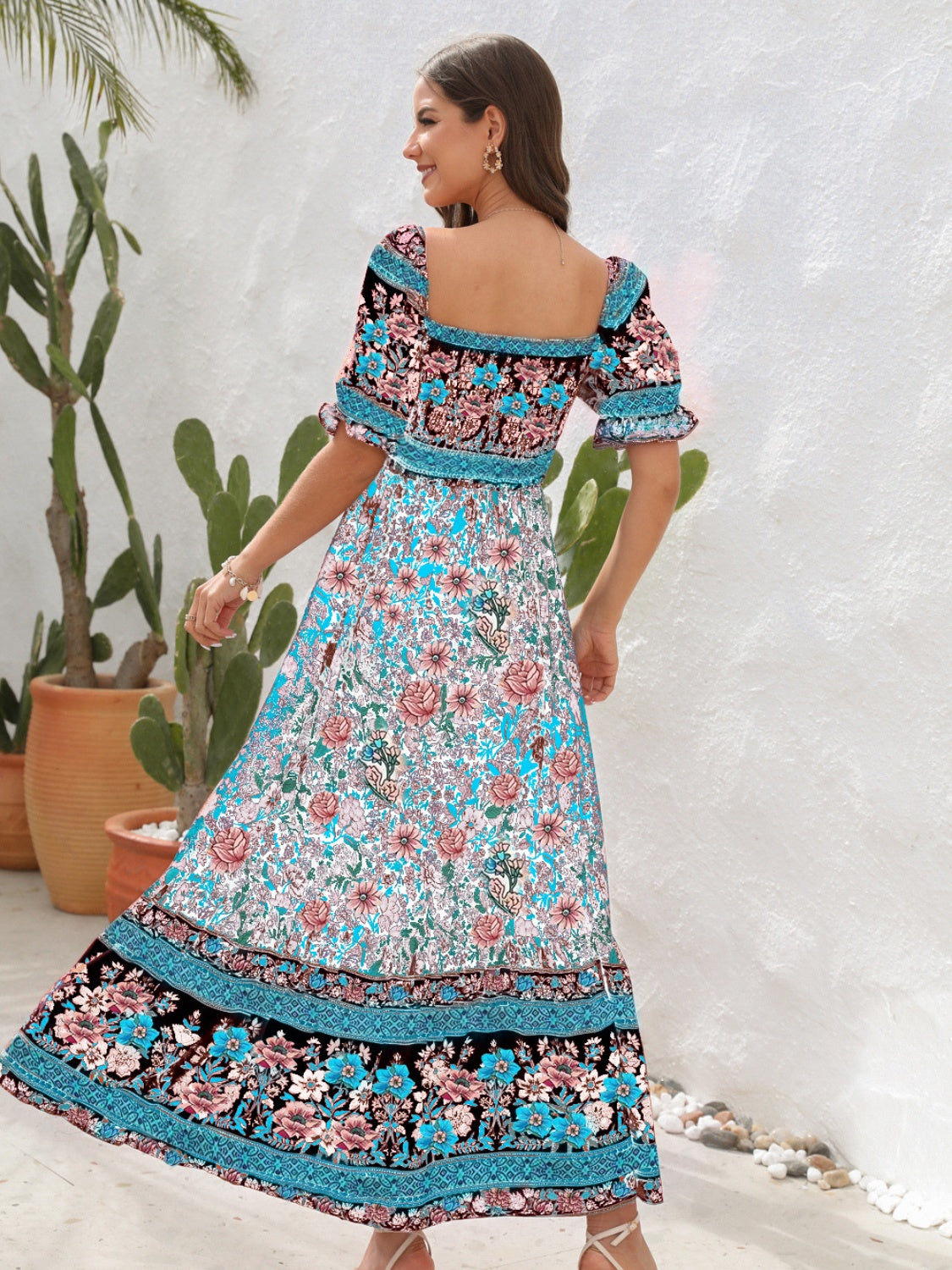 Floral Flounce Sleeve Midi Dress - AllIn Computer