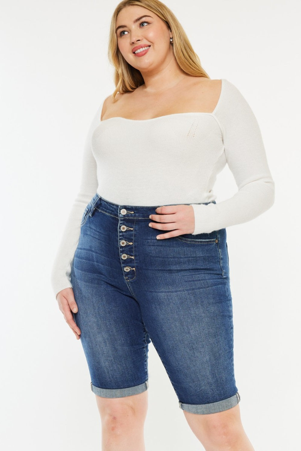Kancan Full Size Cat's Whiskers Button Fly Denim Shorts - AllIn Computer