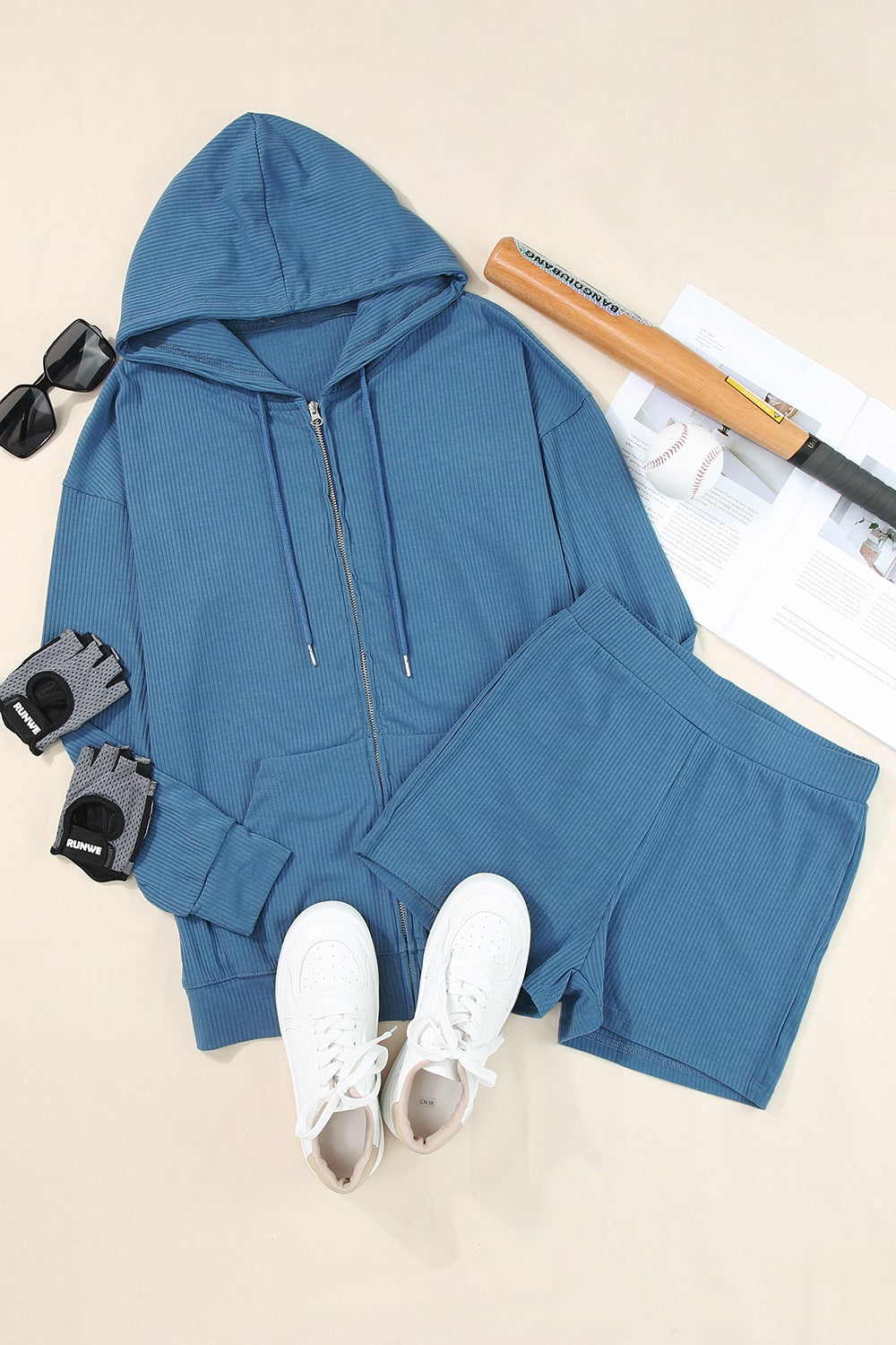 Drawstring Zip Up Sweatshirt and Shorts Set - AllIn Computer