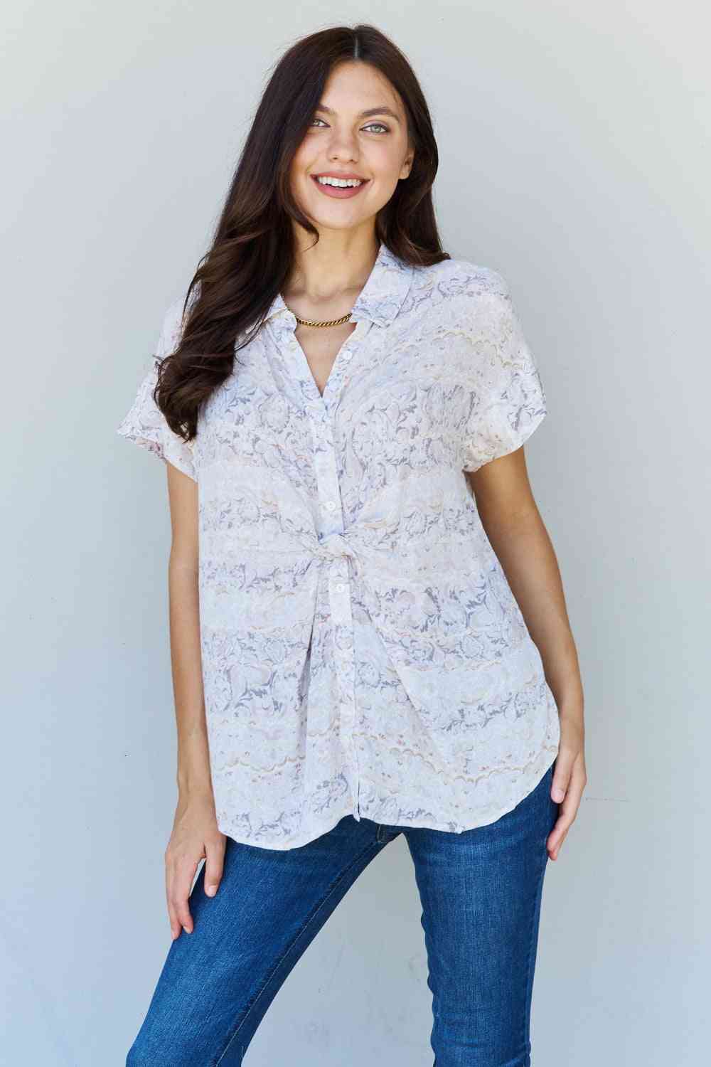 ODDI Full Size Floral Paisley Print Twist Tunic Top - AllIn Computer