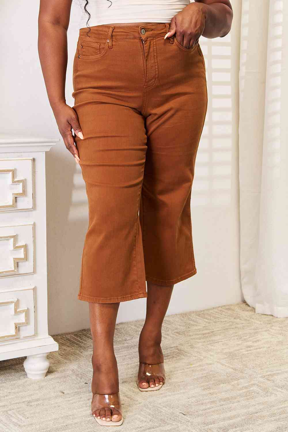 Judy Blue Full Size Tummy Control Garment Dyed Wide Cropped Jeans - AllIn Computer