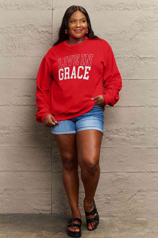 Simply Love Full Size LIVE IN GRACE Graphic Sweatshirt - AllIn Computer