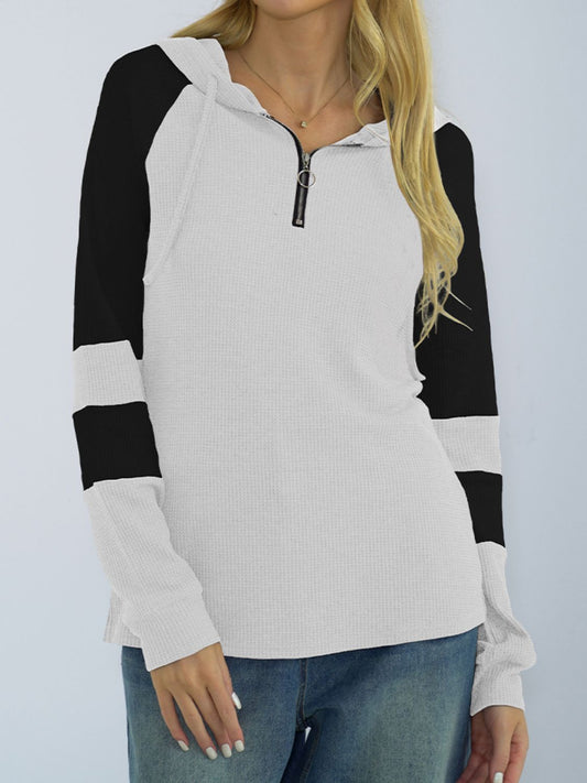 Waffle-Knit Raglan Sleeve Zipper Front Hoody - AllIn Computer