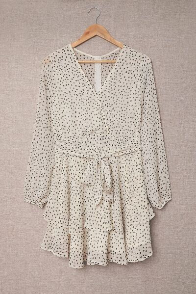Tied Polka Dot Balloon Sleeve Layered Dress - AllIn Computer