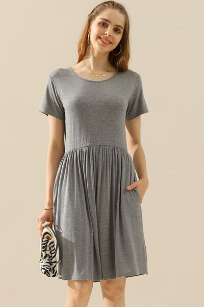 Ninexis Full Size Round Neck Ruched Dress with Pockets - AllIn Computer