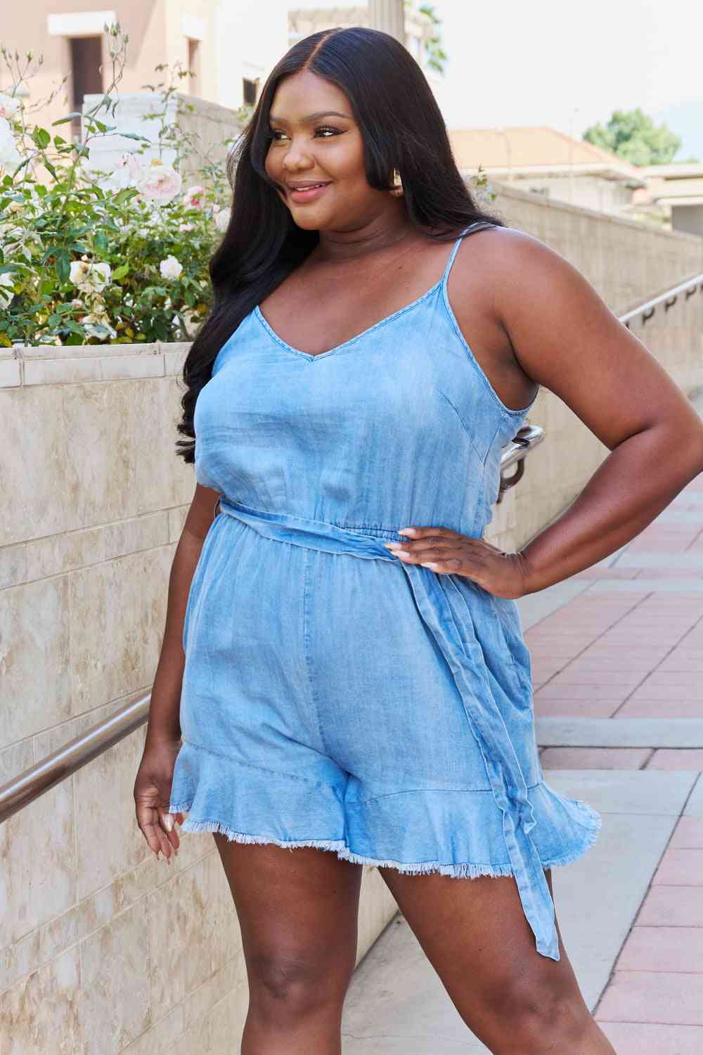 White Birch Walk In The Park Full Size Sleeveless Woven Romper - AllIn Computer