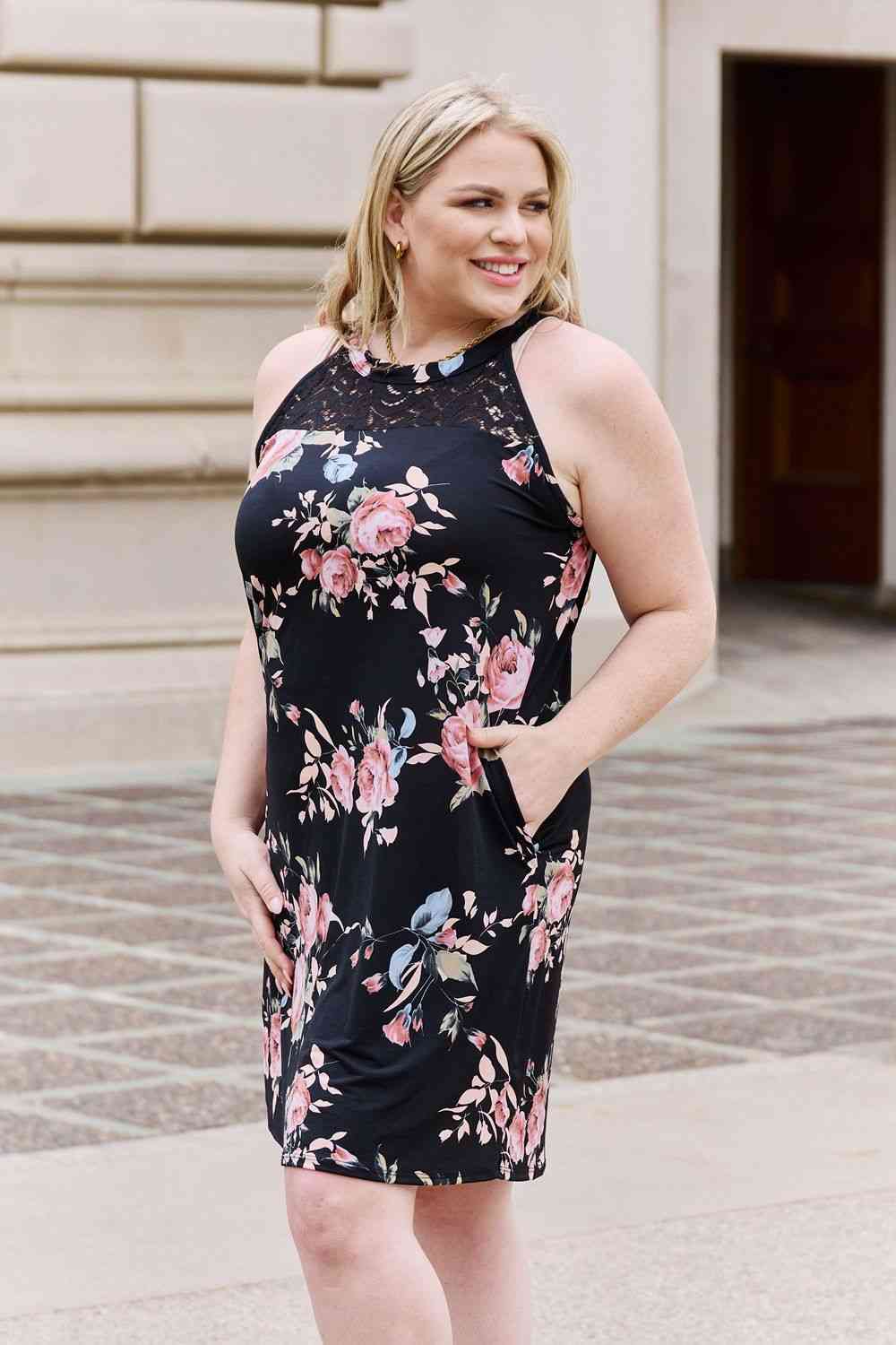 Heimish On A Journey Full Size Floral Lace Detail Sleeveless Dress - AllIn Computer