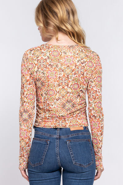 ACTIVE BASIC Ruched Printed Long Sleeve Top - AllIn Computer