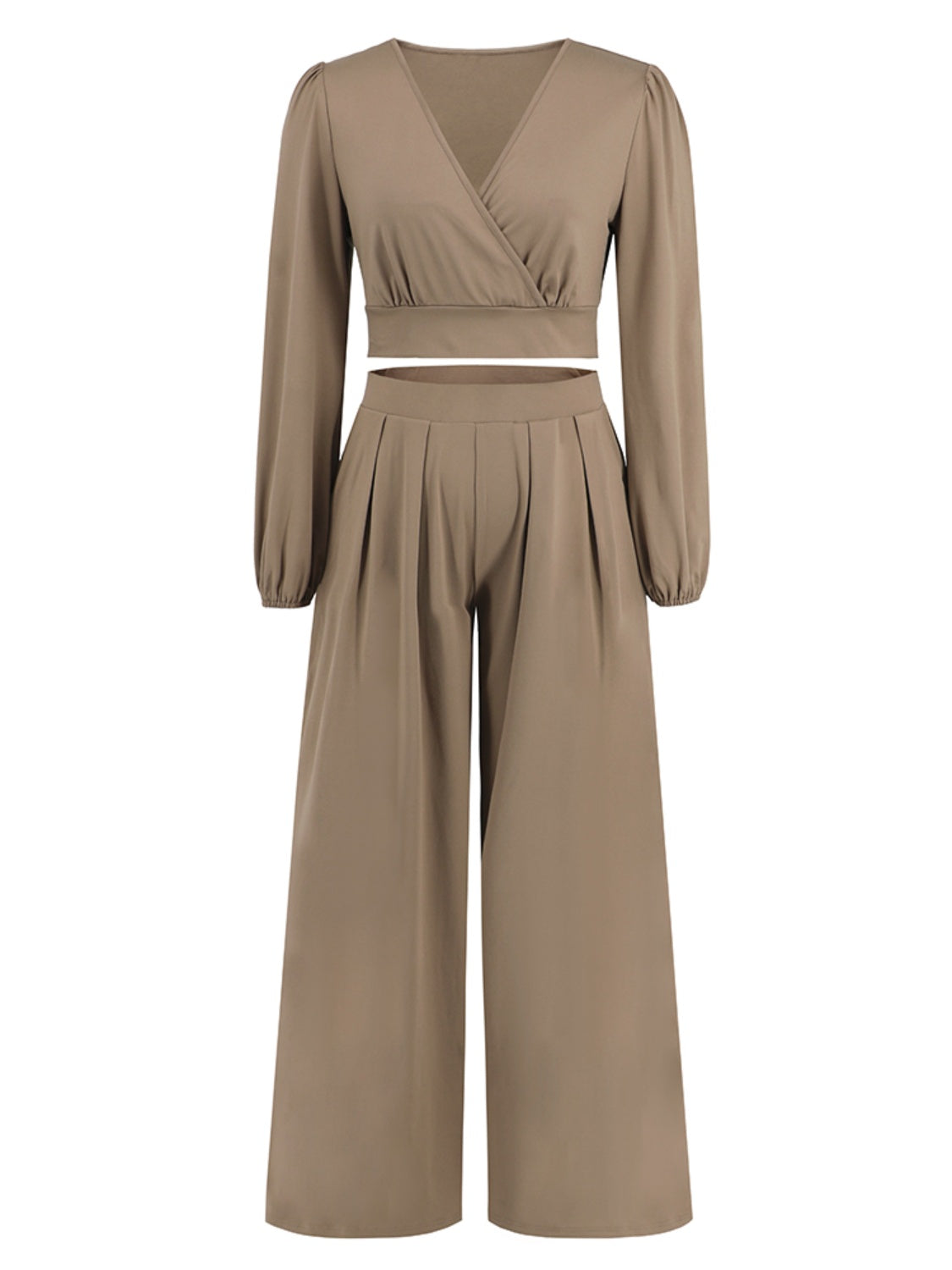 Surplice Top and Wide Leg Pants Set - AllIn Computer