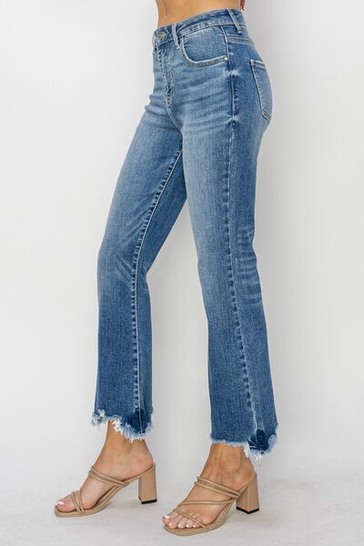 RISEN High Waist Raw Hem Flare Jeans - AllIn Computer