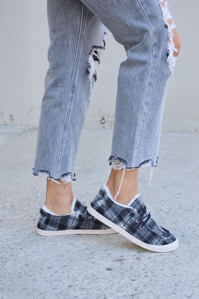 Forever Link Plaid Plush Flat Sneakers - AllIn Computer