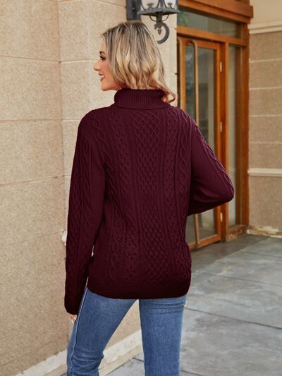 Cable-Knit Mock Neck Sweater - AllIn Computer