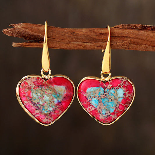Natural Stone Heart Drop Earrings - AllIn Computer