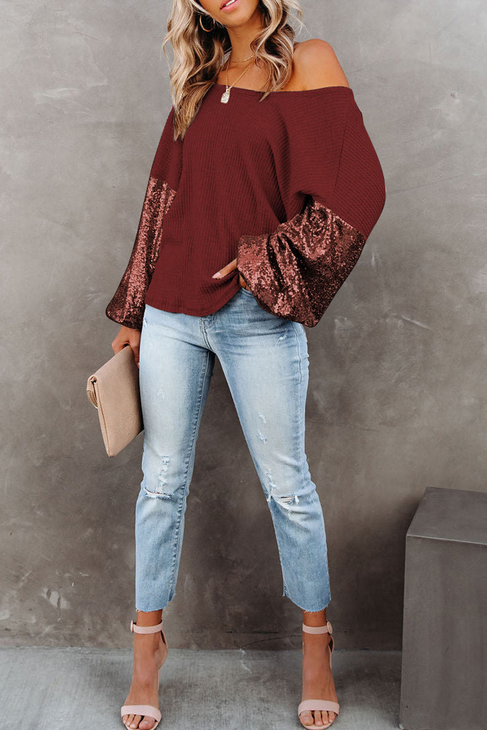 Sequin Waffle-Knit Blouse - AllIn Computer